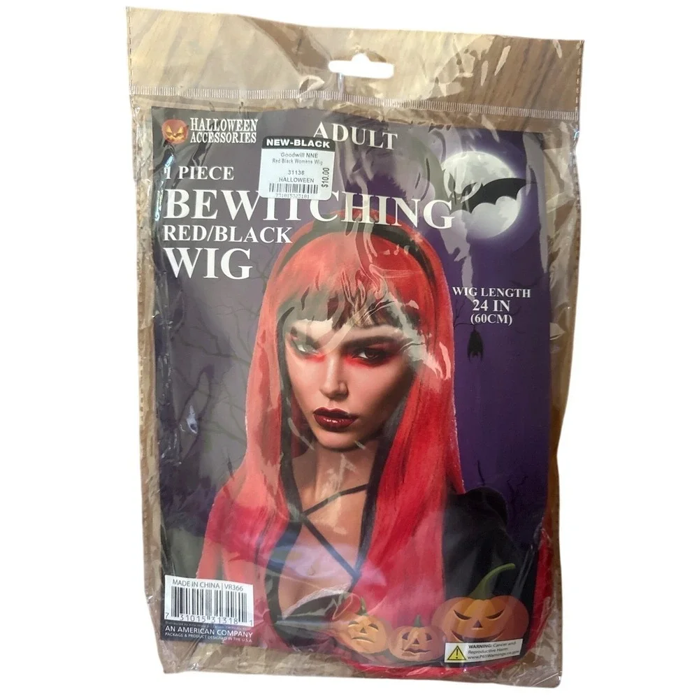 Halloween Accessories Bewitching Red and Black Wig Adult Costume 24 Inch